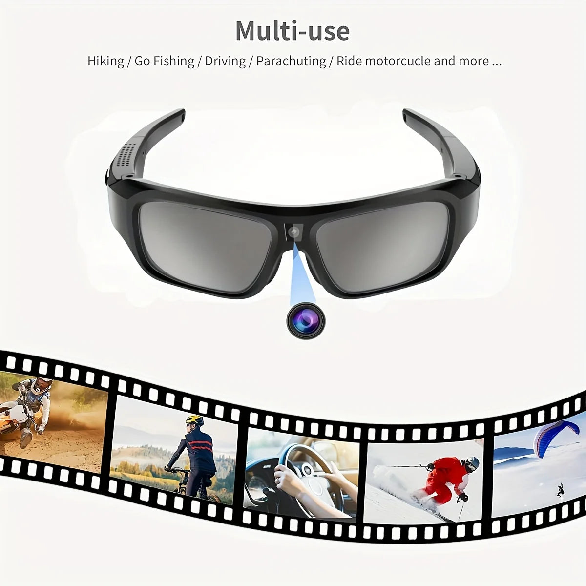 4K Camera Glasses - UHD Sports Action Cam with 64GB Card, 2-Hour Recording for Cycling, Motorcycle & Fishing, Hands-Free Body Camera (Black)
