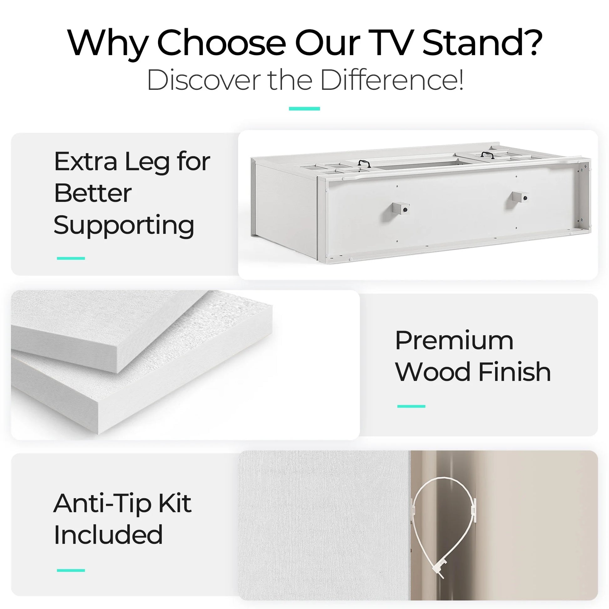 LINSY HOME Modern Glass TV Stand for TVs up to 65", LED Lights Home Entertainment Center with 2 Storage Cabinets and Adjustable Shelves, White