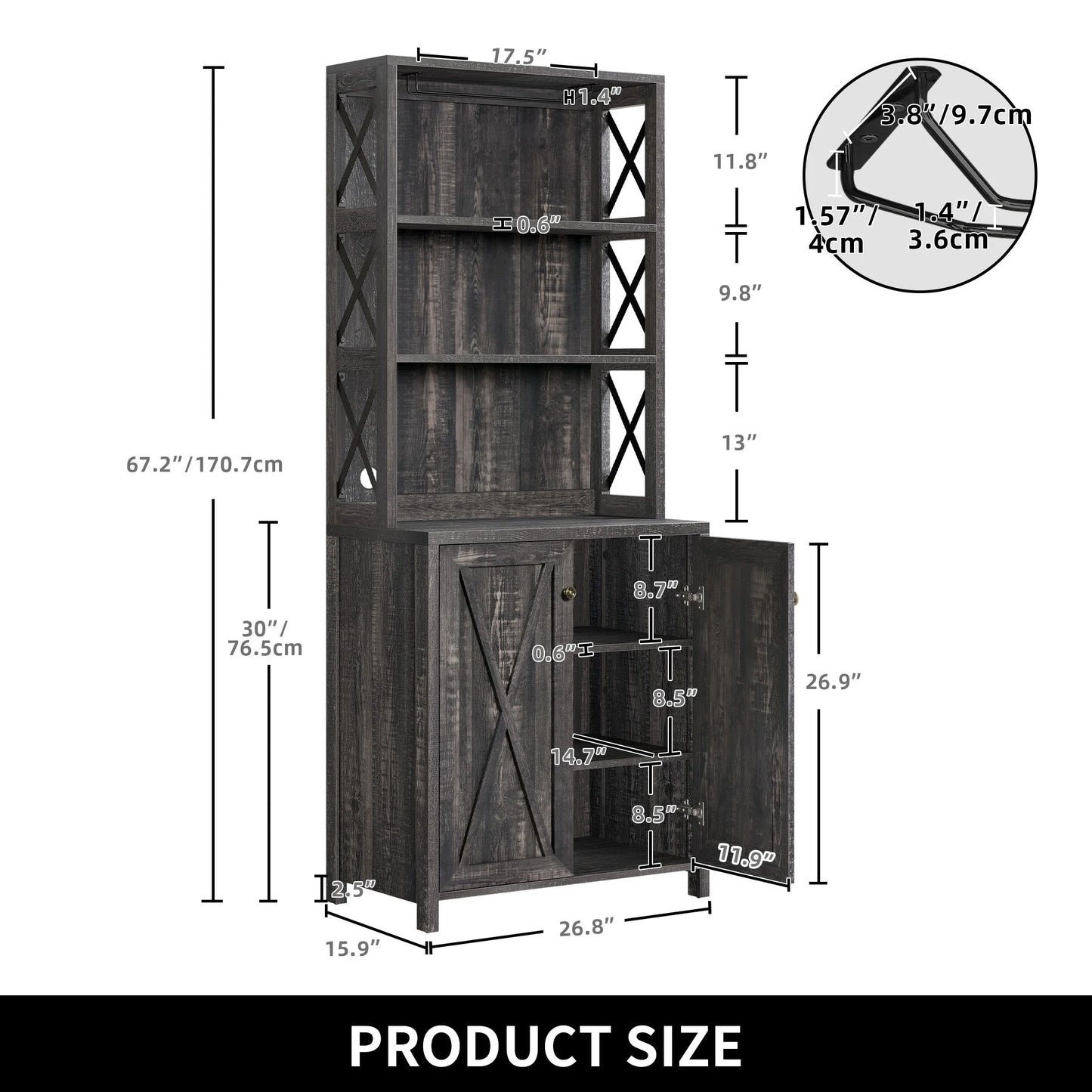 DEXTRUS Bar Cabinet with Glasses Holder, Tall Liquor Sideboard Buffet, Living Room, Dark Rustic Oak