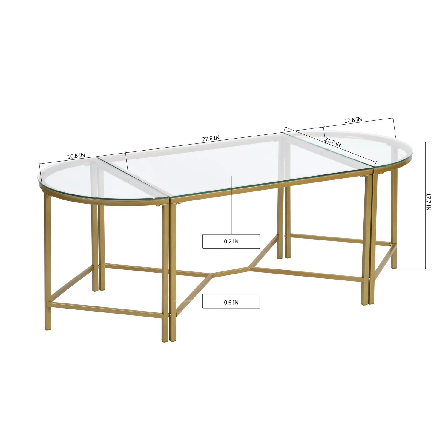 Homy Casa Glass Gold Coffee Table 2-Piece Table Set, Round Glass Nesting Table with Gold Frame for Living Room