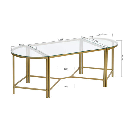 Homy Casa Glass Gold Coffee Table 2-Piece Table Set, Round Glass Nesting Table with Gold Frame for Living Room