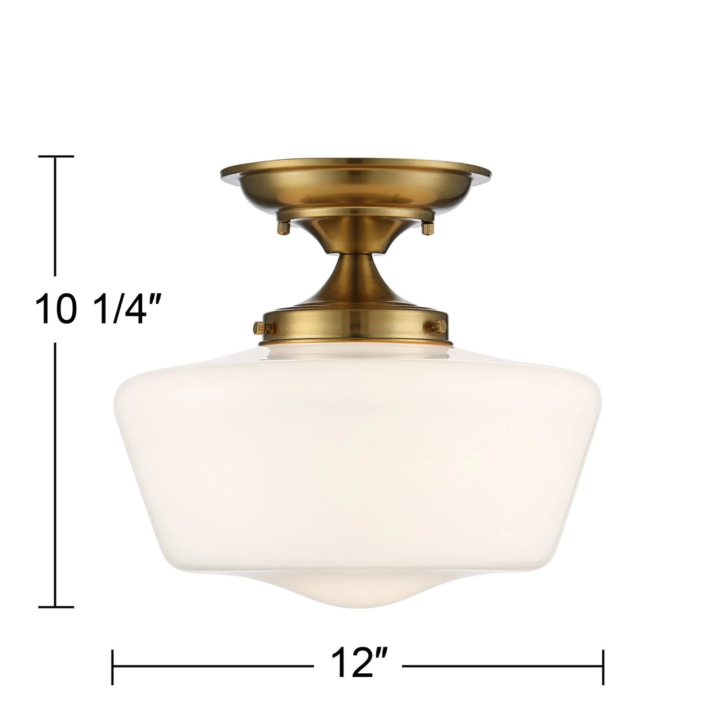 Regency Hill Rustic Farmhouse Ceiling Light Semi Flush Mount Fixture 12" Wide Soft Gold Opal White Glass for Bedroom Kitchen Living Room Hallway House