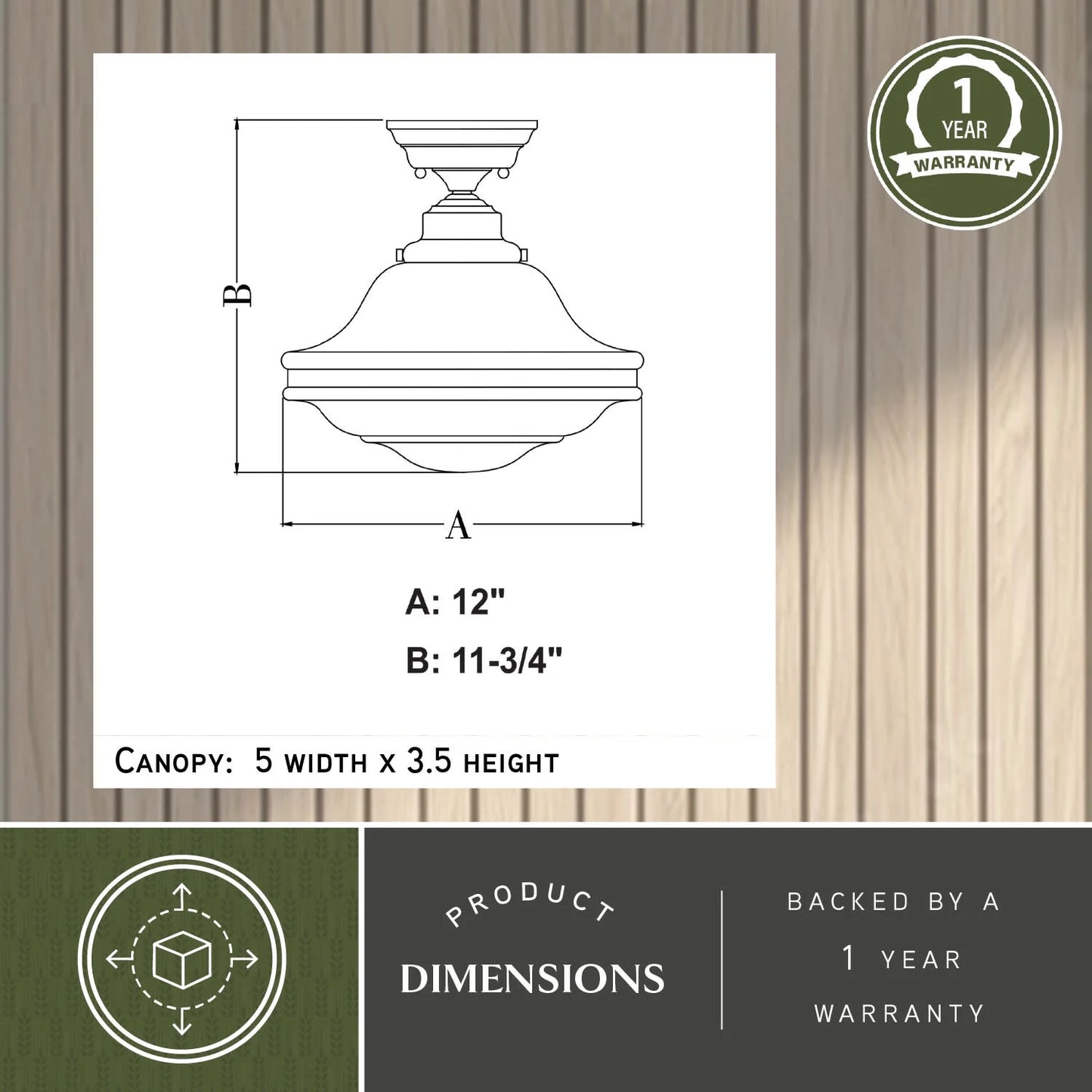 Huntley 12-in W Satin Nickel Farmhouse Schoolhouse Semi Flush Mount Ceiling Light White Glass