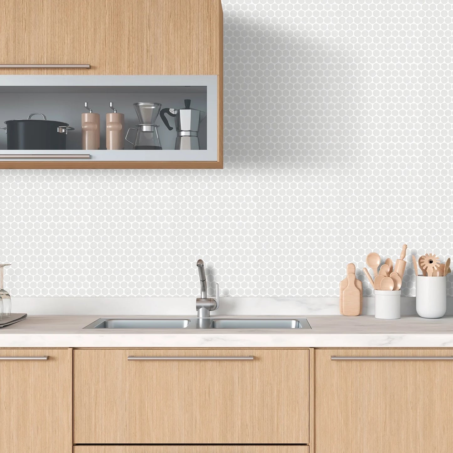 Huelva 12.68" x 11.02" Glass Penny Mosaic Floor and Wall Tile in White (Pack of 11)