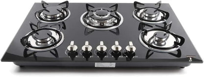 Miumaeov Gas Cooktop 30" Tempered Glass Gas Hob LPG/NG Cooktops Cooker Cooktop High Power Burners Kitchen Cooktop Black