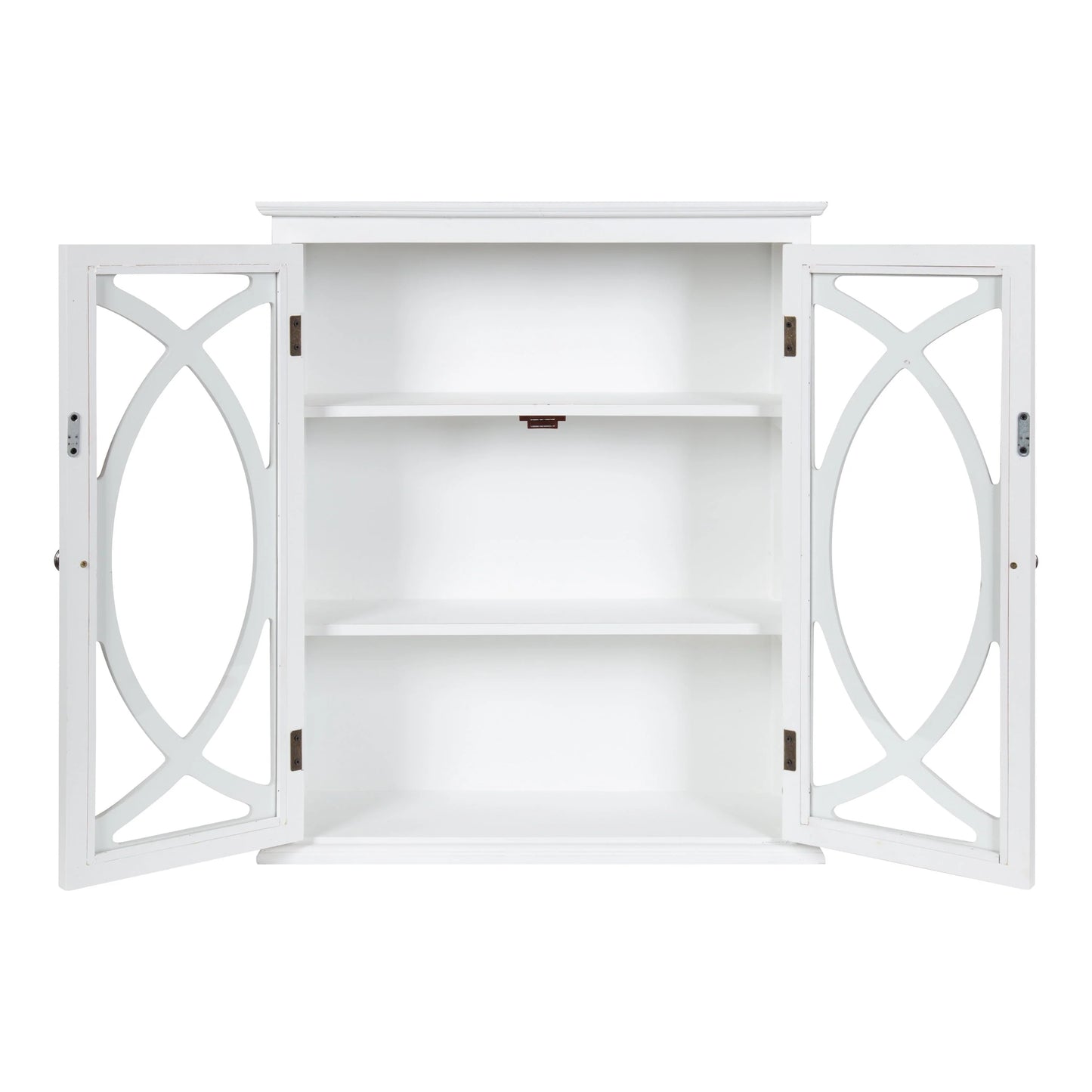 Kate and Laurel Quinlan Wood Wall Cabinet, 24 x 8 x 28, White, Decorative Traditional Storage Cabinet with Two Glass Doors and Three Interior Shelves