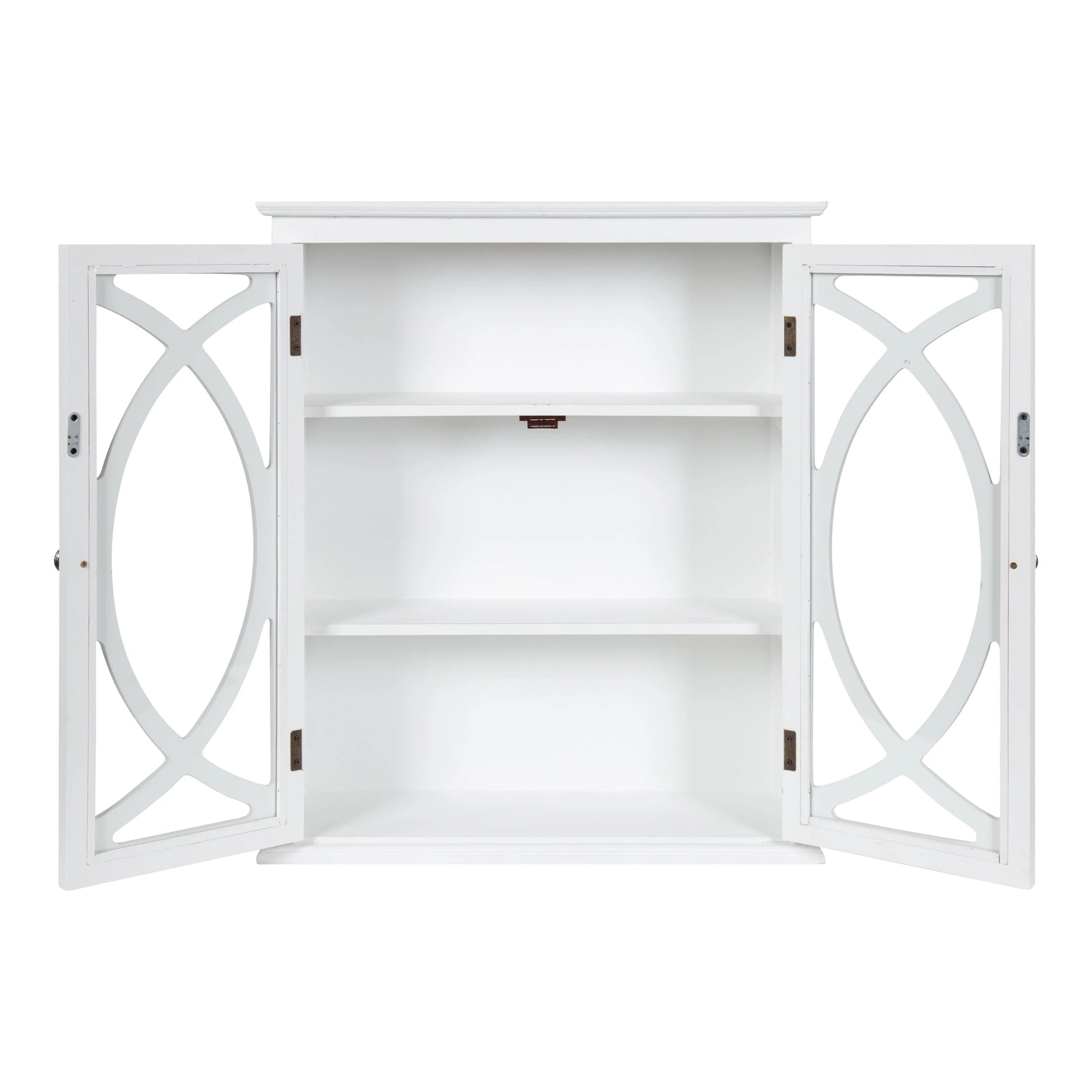 Kate and Laurel Quinlan Wood Wall Cabinet, 24 x 8 x 28, White, Decorative Traditional Storage Cabinet with Two Glass Doors and Three Interior Shelves