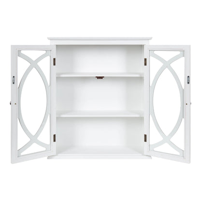Kate and Laurel Quinlan Wood Wall Cabinet, 24 x 8 x 28, White, Decorative Traditional Storage Cabinet with Two Glass Doors and Three Interior Shelves