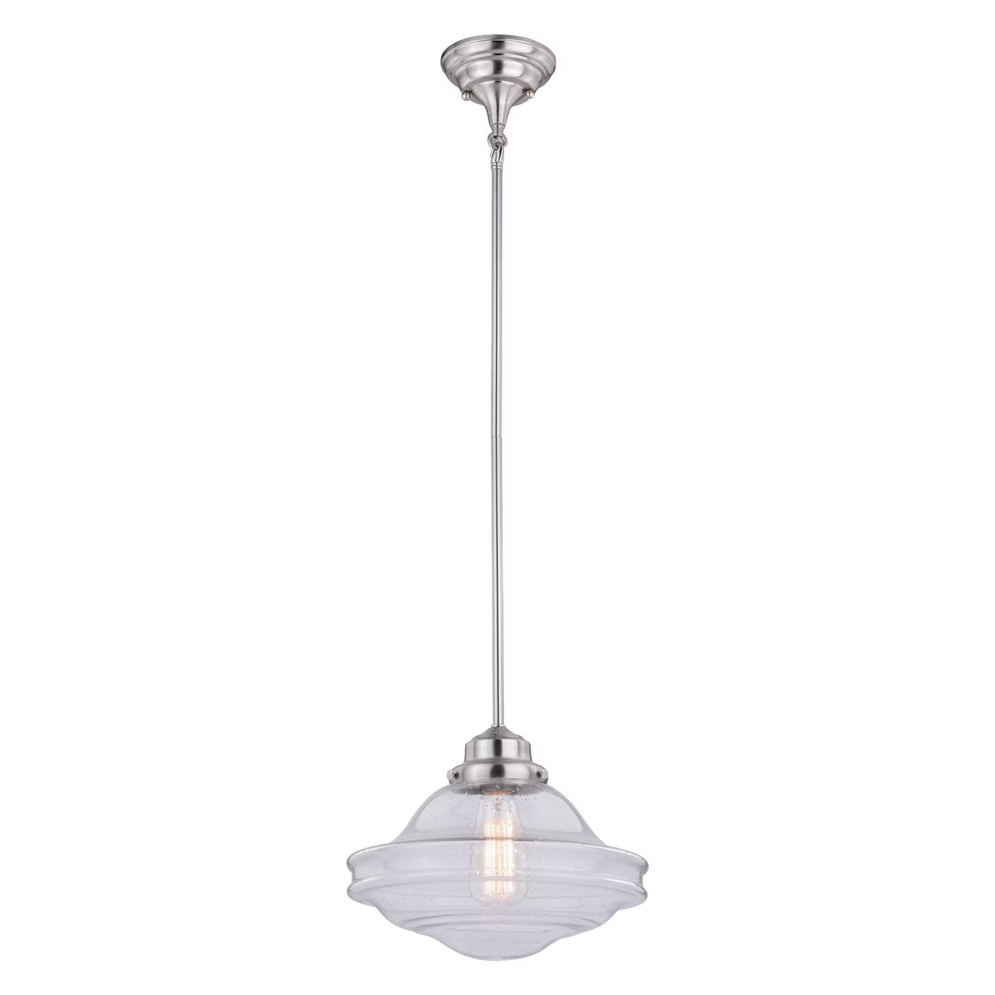 Huntley 1 Light Satin Nickel Farmhouse Schoolhouse Pendant Clear Glass