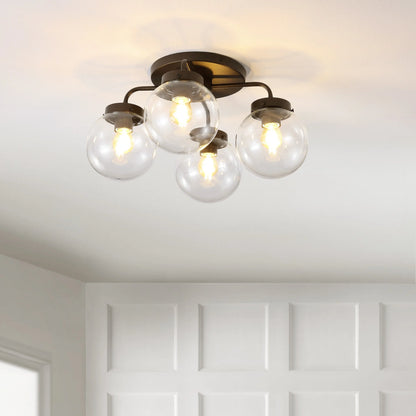 JONATHAN Y Piper 18" 4-Light Farmhouse Rustic Iron/Glass LED Semi Flush Mount, Oil Rubbed Bronze/Clear