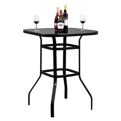 Cfowner 31° x 40° Square Multifunction Wrought Iron & Glass Patio Bar Table, Black