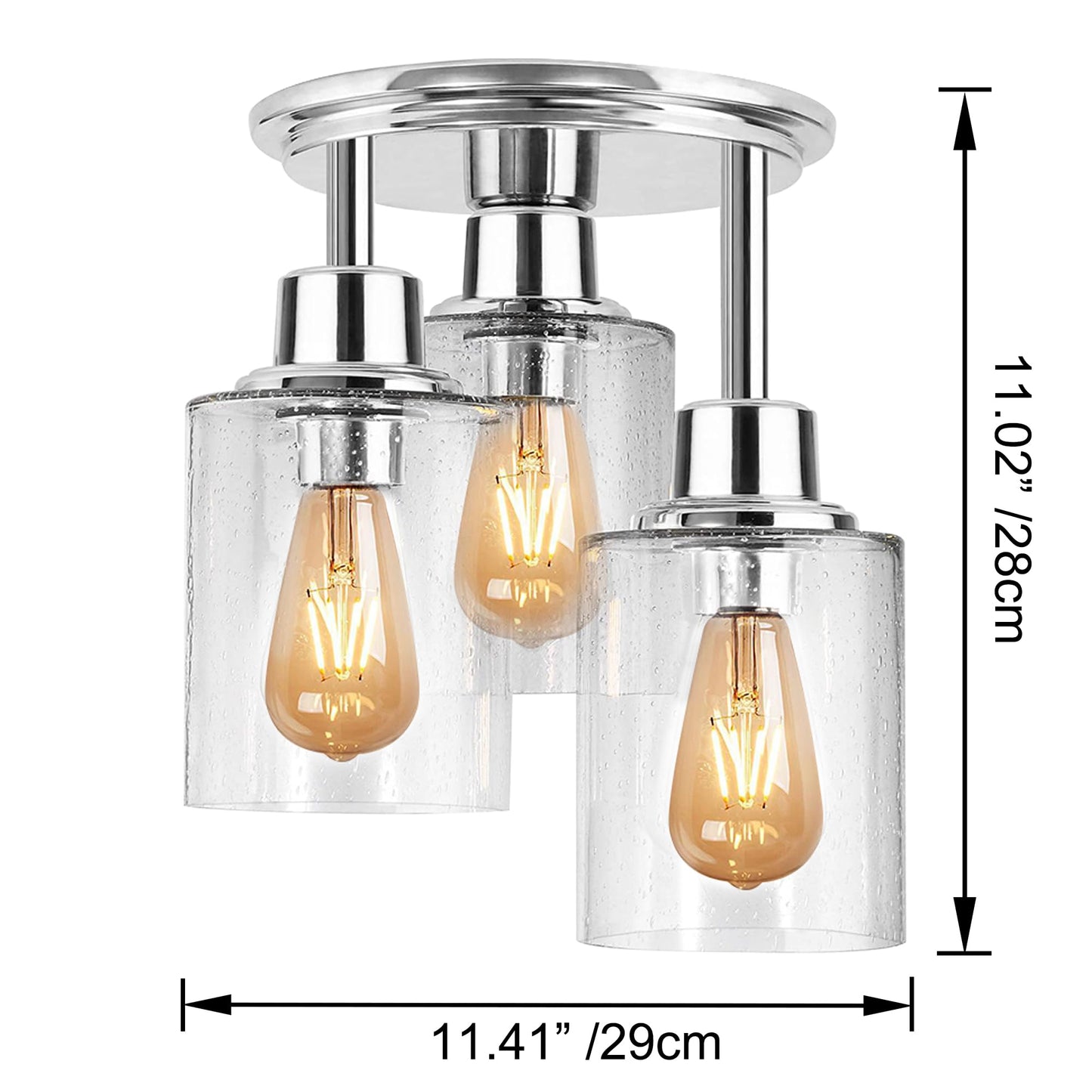 FSLiving 3-Head Glass Hanging Light with 15ft Plug-in Cord Nickel Decorative Plug In Ceiling Light Remote Control Hallway Pendant Light,Industrial Semi Flush Mount for Living Roon Bedroom