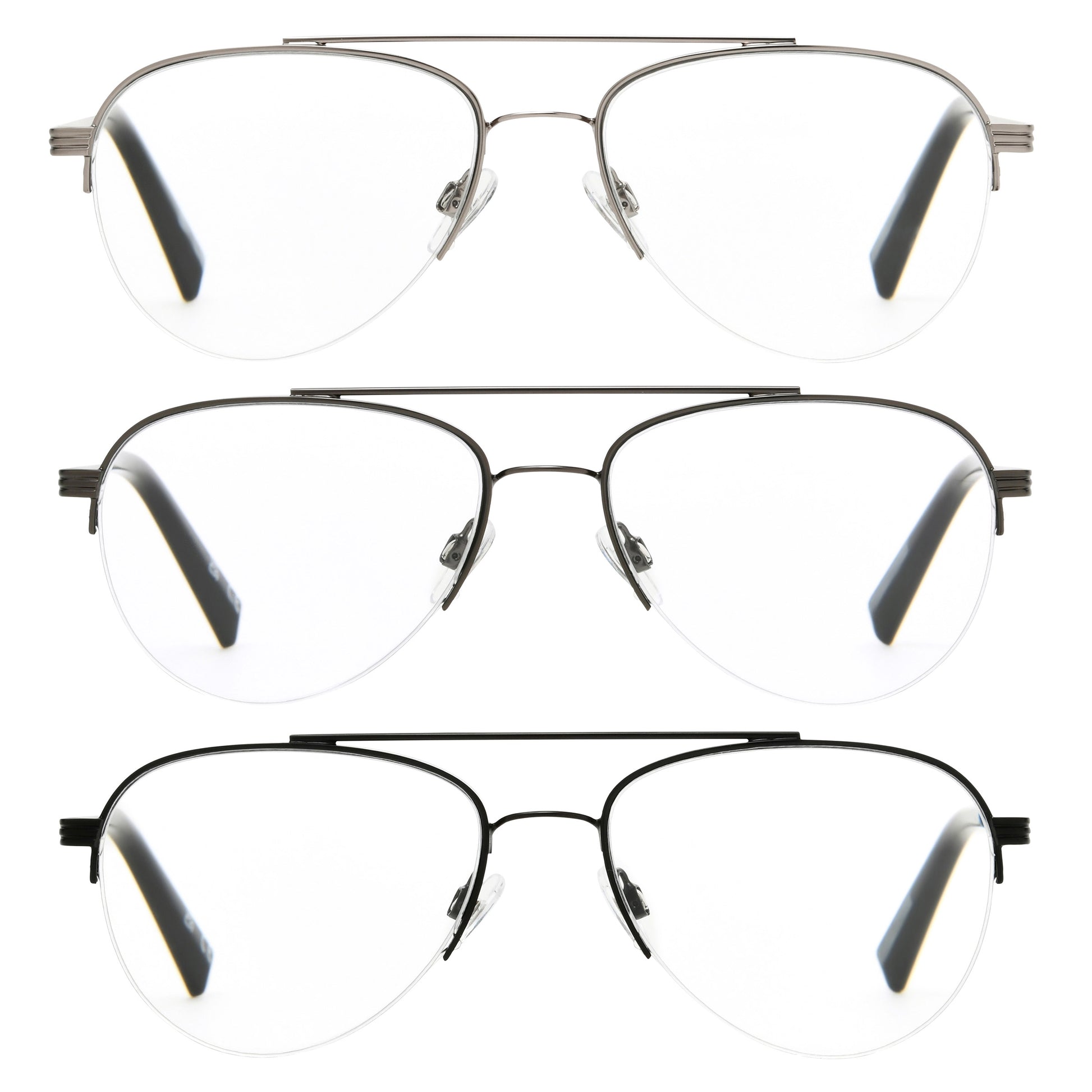 Design Optics by Foster Grant #760 Semi-Rim Aviator Reading Glasses, 3-pack
