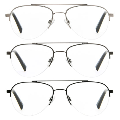 Design Optics by Foster Grant #760 Semi-Rim Aviator Reading Glasses, 3-pack