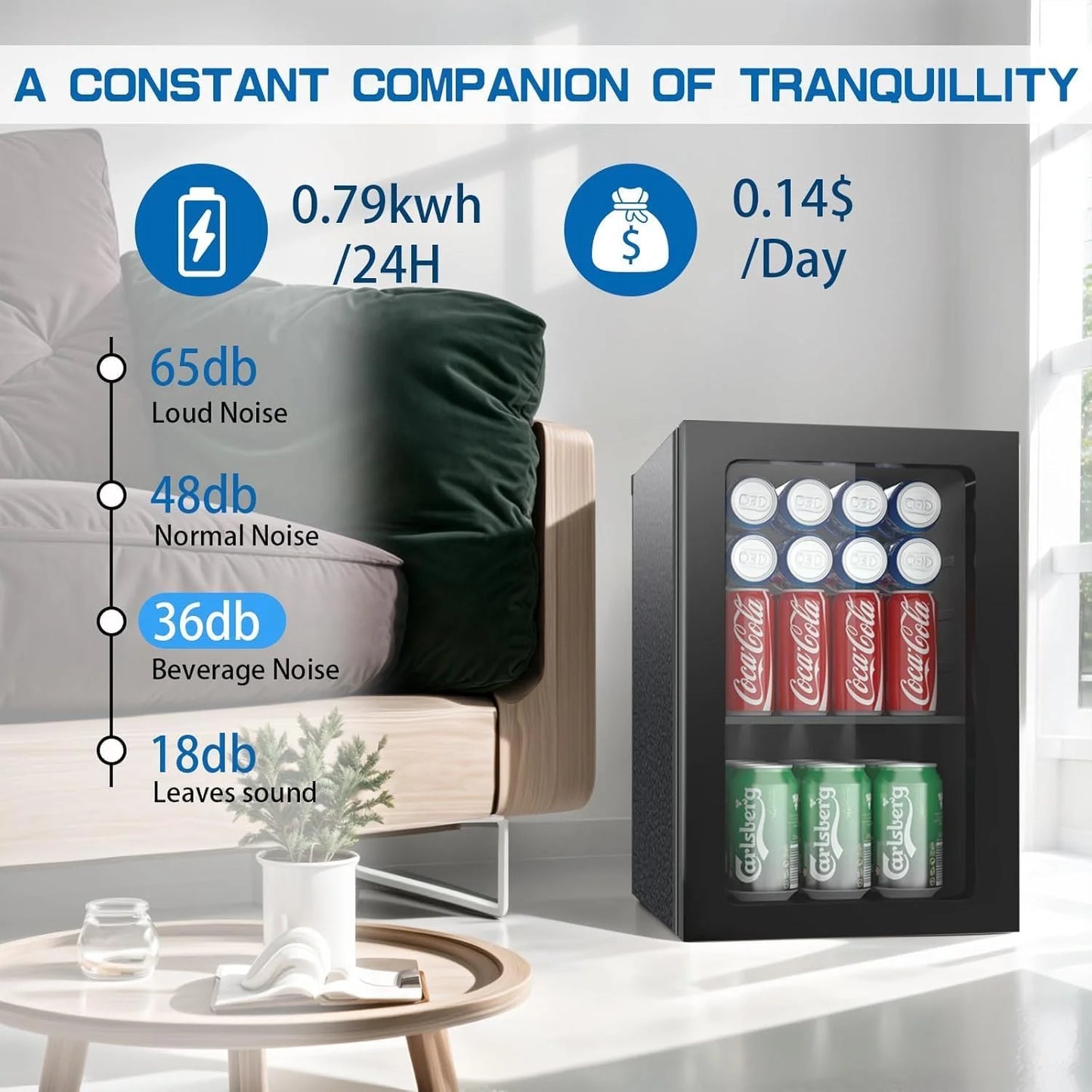 Compact 20 Can Beverage Fridge with Glass Door, 0.9 Cubic Foot Under Counter Cooler with Digital Display