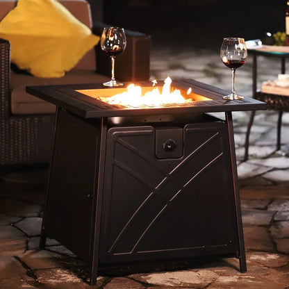 BALI OUTDOORS 28"Outdoor Propane Fire Pit Gas Table Square Fireplace Blue Glass
