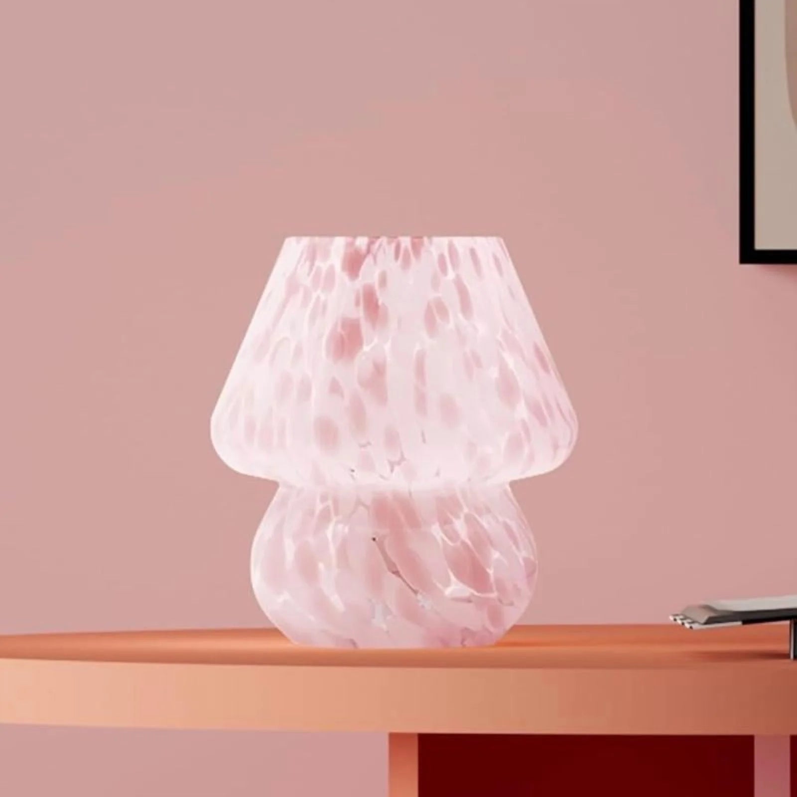 Aesthetic Design Translucent Vintage Glass Desk Lamp for Living Room, Bedroom, Office - Dimmable Small Pink Mushroom Table Lamp