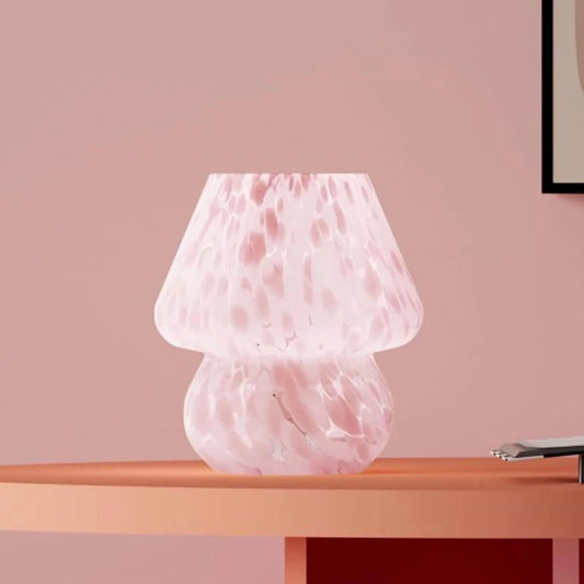 Aesthetic Design Translucent Vintage Glass Desk Lamp for Living Room, Bedroom, Office - Dimmable Small Pink Mushroom Table Lamp