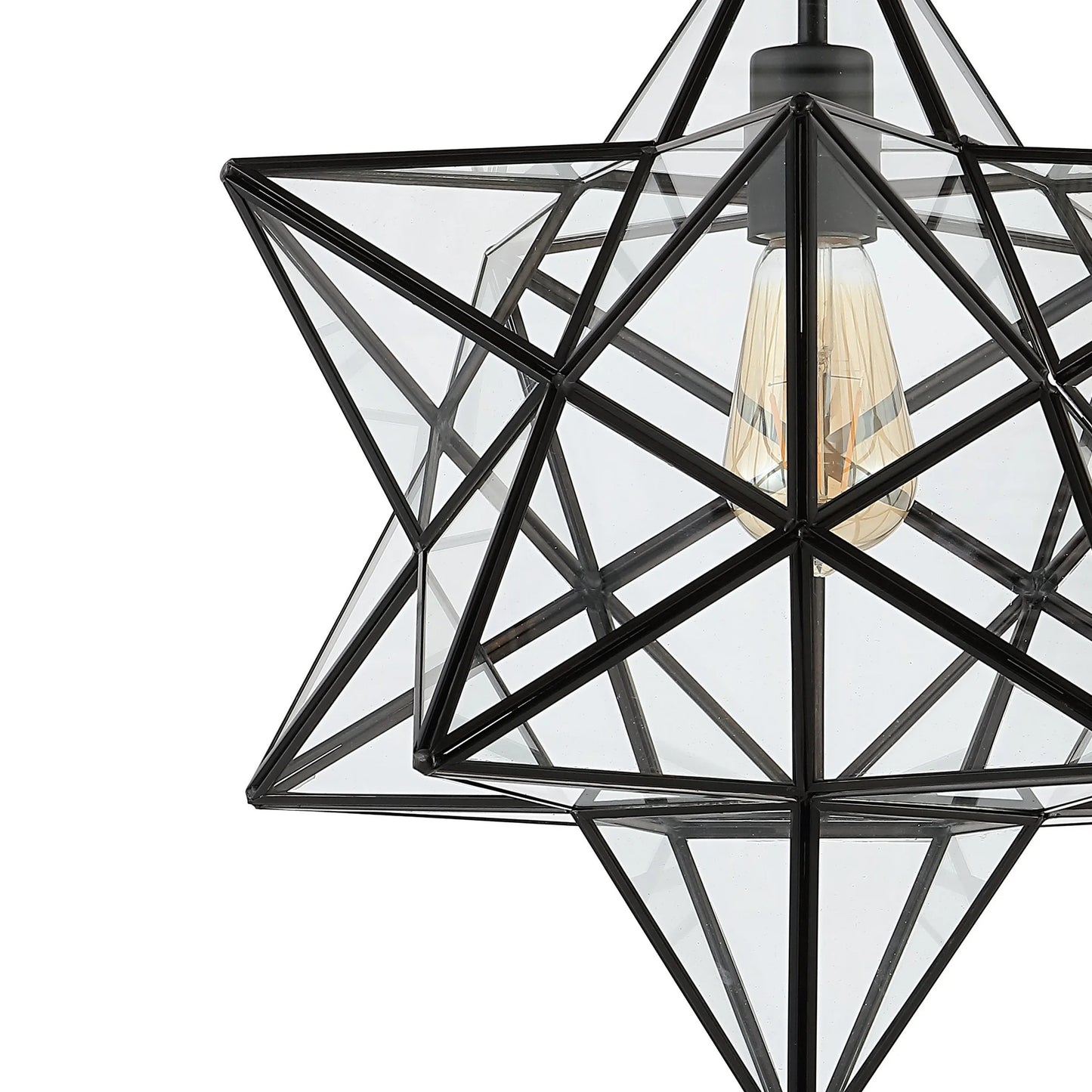 JONATHAN Y Ava 14.5" 1-Light Farmhouse Bohemian Iron/Glass LED Semi Flush Mount, Black/Clear
