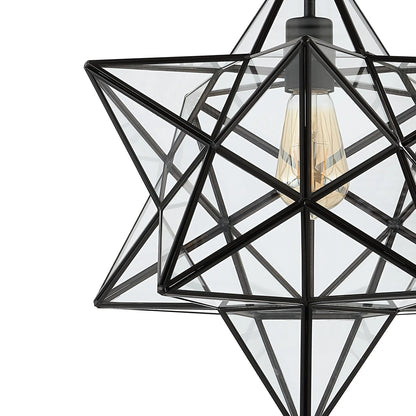 JONATHAN Y Ava 14.5" 1-Light Farmhouse Bohemian Iron/Glass LED Semi Flush Mount, Black/Clear