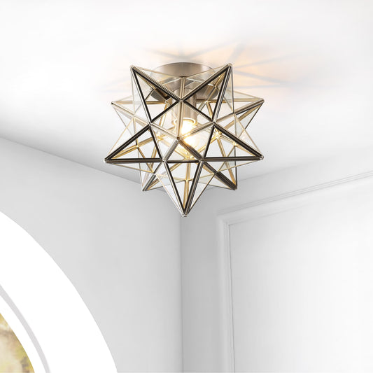 JONATHAN Y Lynn Moravian Star Metal/Clear Glass LED Flush Mount, by JONATHAN Y - 12" Nickel