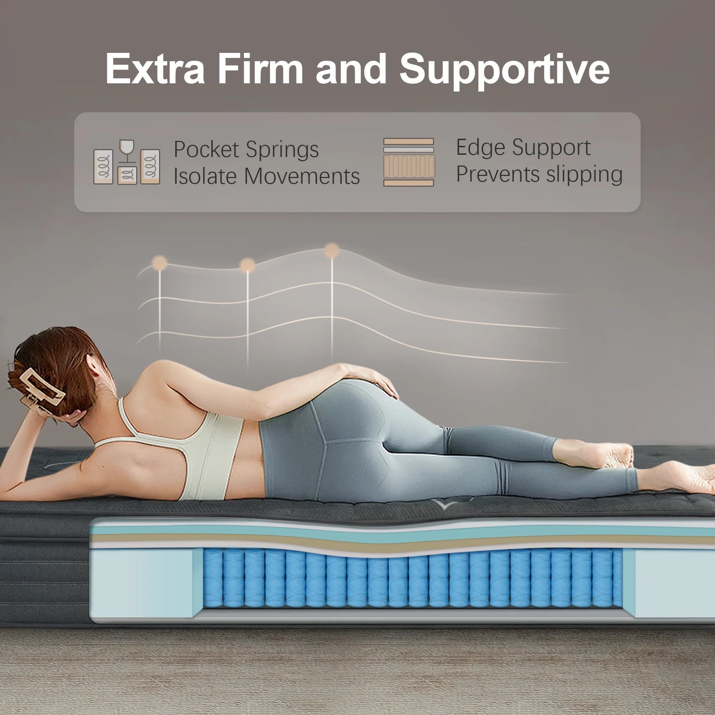 Slecofom Extra Firm Twin Mattress , 14 Inch Twin Size Mattress, Memory Foam Hybrid with Extra Lumbar Support, Back Pain Relief& Cool Sleep, Firm Foam Encased Edge,Motion Isolation,Fiberglass-Free