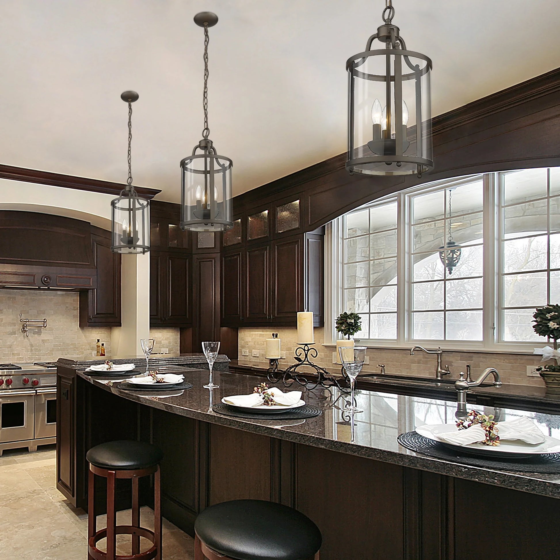 Payton 3-Light Pendant in Rubbed Bronze and Clear Glass