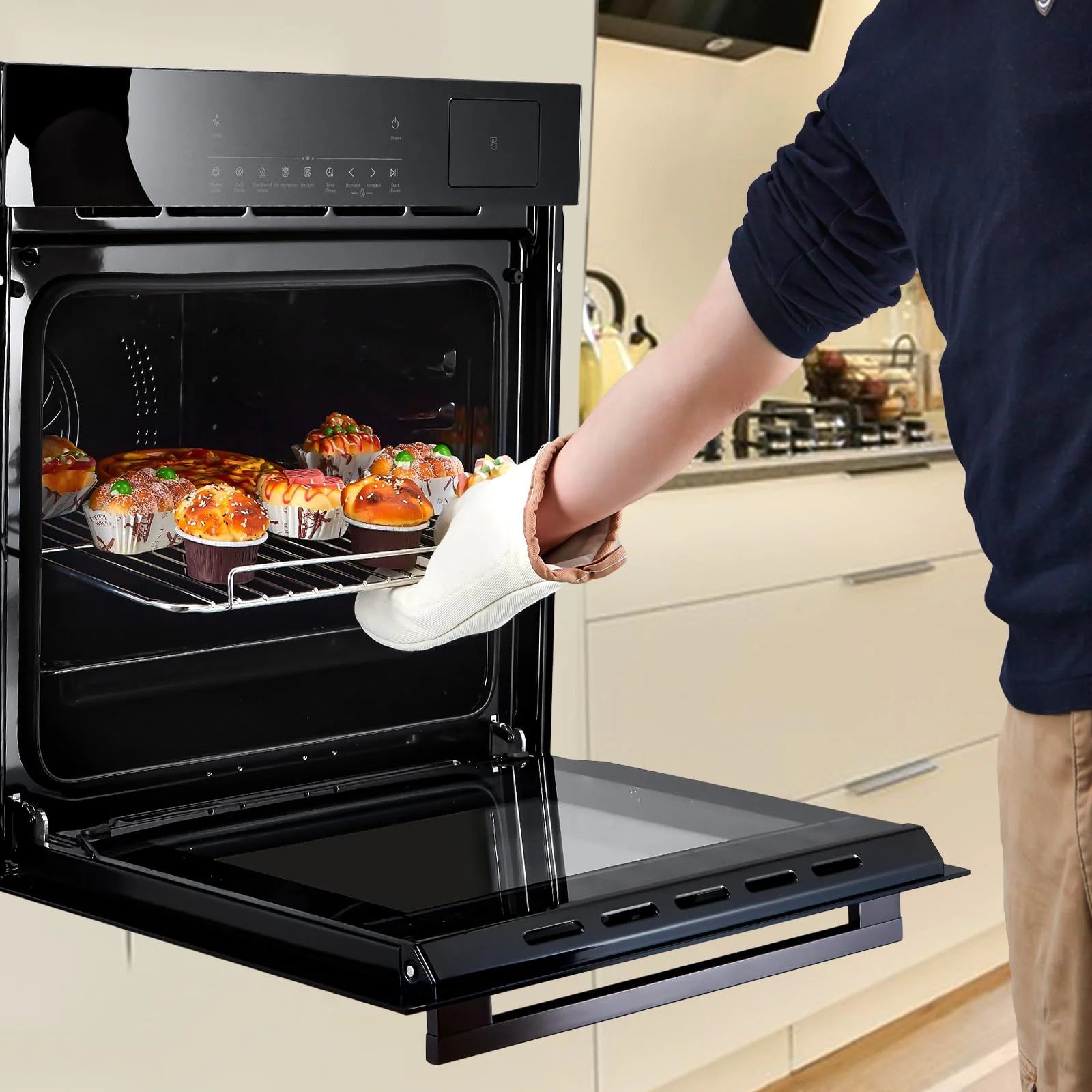 24" Electric Single Wall Oven, 2.5Cu.ft with 8 Baking Modes, 70L Electric Convection Oven, with Air Frying Function, 3000w, 3D Surround Heating with Double-Layered Glass Door, Timer, Touch Control
