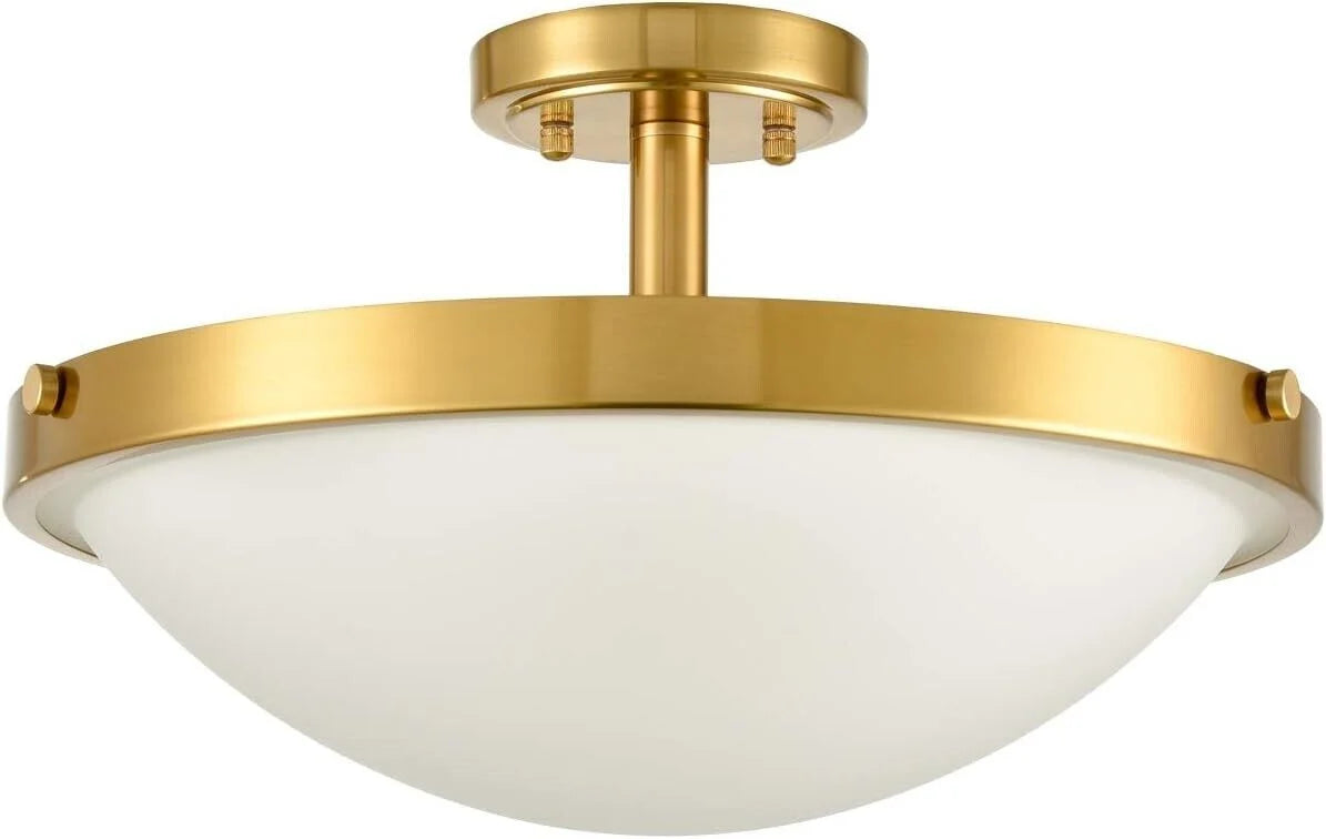 Claxy 16" 3-Light Gold Semi Flush Mount Lights with Milk Glass Shade