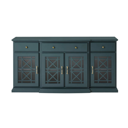 Walker Edison Classic Tiered-Front Trellis Glass Door Sideboard/TV Stand for TVs up to 65", Dark Teal