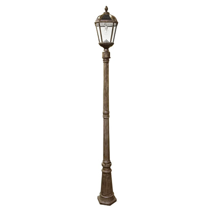 Gama Sonic Solar Outdoor Lamp Post Light, Black Cast Aluminum and Beveled Glass Panels, 10-Year Royal Bulb, Warm White LED with Omni-Direction Reflector, 87-inch Height, 98B001