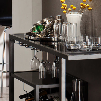 Holly & Martin Zephs indoor Bar Cart - Gunmetal Gray with Black Glass 40 x 37.5