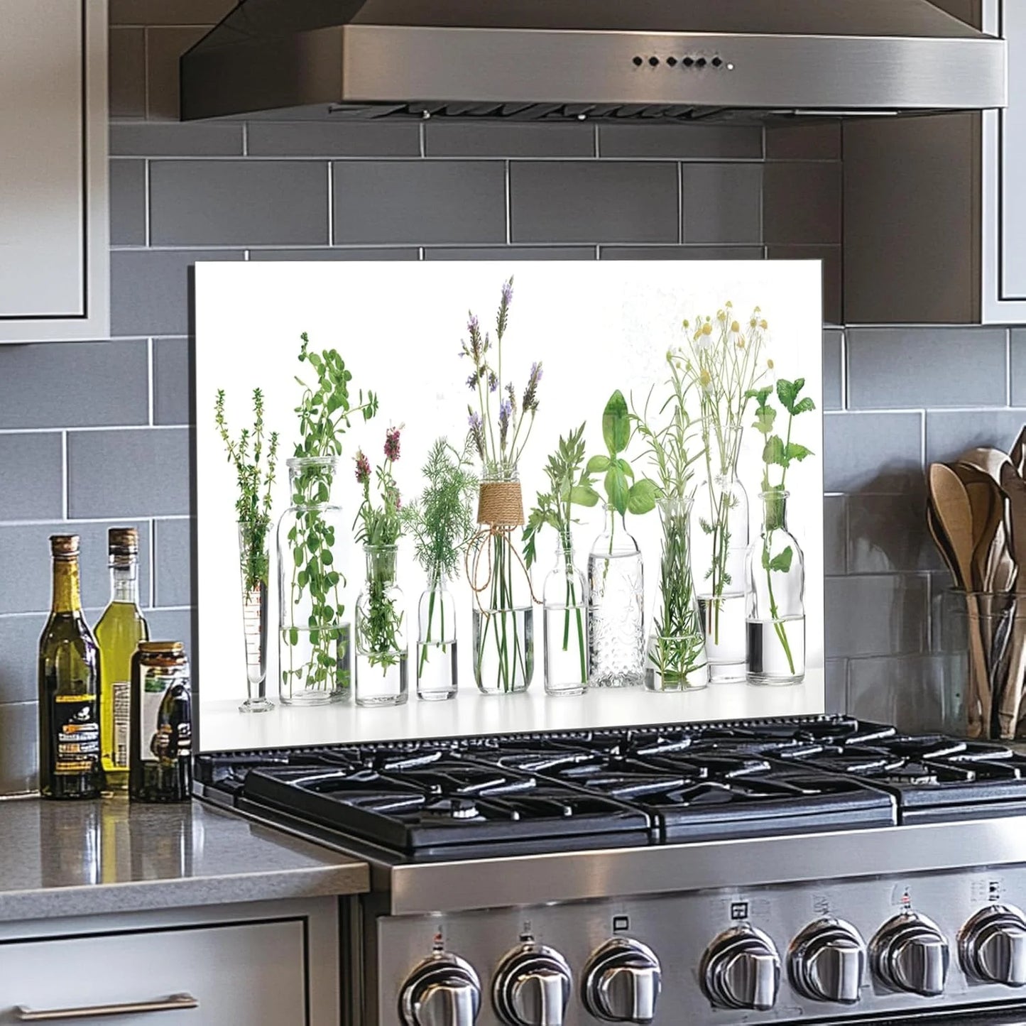 tempered glass backsplash for stove, Green plants Stove Splashback, Glass Backsplash, Used for Kitchen Wall Protection and Decoration, Easy to Install and Clean. (30x16'')