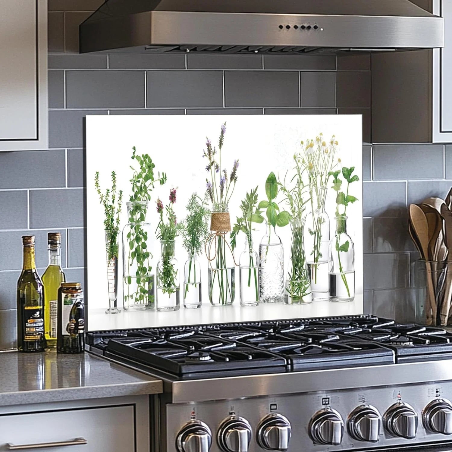 tempered glass backsplash for stove, Green plants Stove Splashback, Glass Backsplash, Used for Kitchen Wall Protection and Decoration, Easy to Install and Clean. (30x16'')