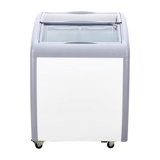 KFFKFF Professional Ice Cream Showcase, 5.4 Cubic Feet Storage Freezer, Portable Transparent Lid Deep Freezer, Dining Establishment Sorbet Serving Cabinet,2 Mesh Baskets, 2 Retractable Glass Doors