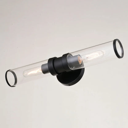 Levitt 2 Light Black Industrial Bathroom Vanity Wall Fixture with Clear Tube Glass