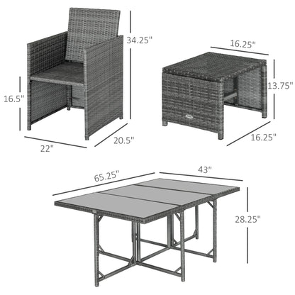 Outsunny 11 Pieces Outdoor Dining Set for 10, Space Saving Wicker Chairs and Glass Table with Cushions and Ottomans, Rattan Conversation Patio Furniture Set for Garden Backyard Deck, Dark Gray