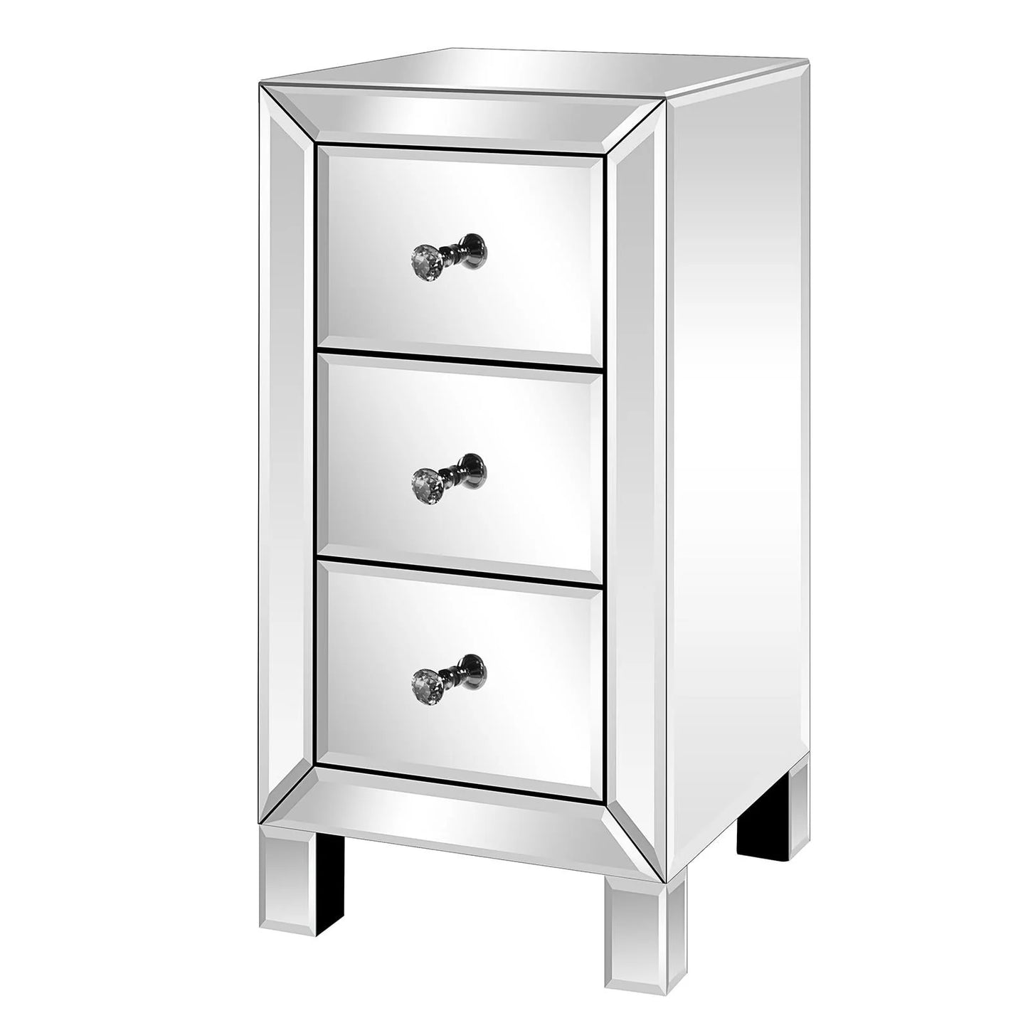 Zimtown Mirrored Glass 3-Drawers Nightstand Bedside Table Storage Bedroom