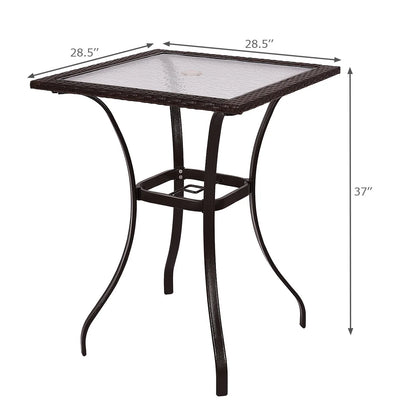 Patiojoy Patio 28.5" Square Bar Table with Umbrella Hole and Glass Top, Black