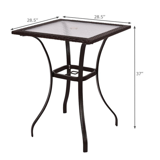 Patiojoy Patio 28.5" Square Bar Table with Umbrella Hole and Glass Top, Black