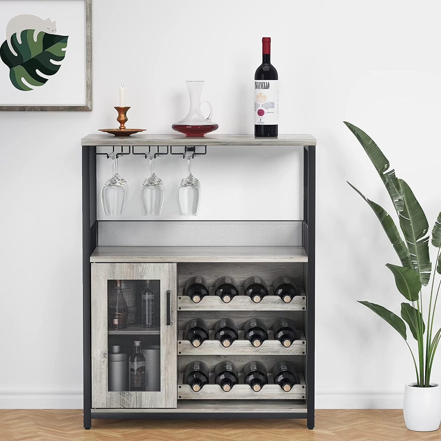 Yesfashion Wine Bar Cabinet with Glass Holder, ABS Rustic Brown