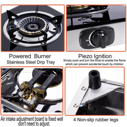 Hothit Portable 2 Burner Propane Stove Gas Cooktop Tempered Glass 28600 BTU,Black
