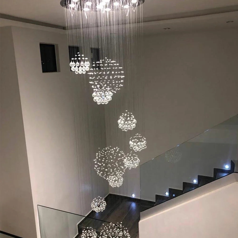 LED Crystal Modern 11-Light LED Polished Chrome Raindrop Pendant Light with Clear Glass Shade