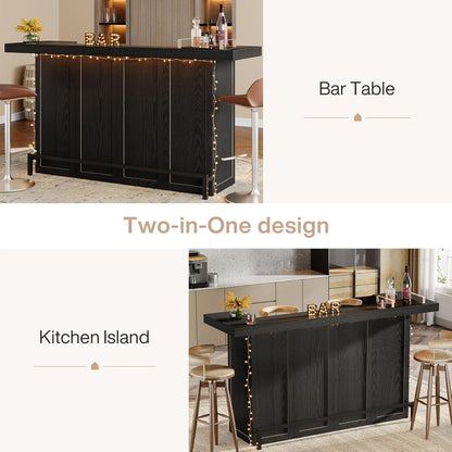 4-Tier Bar Table, 70.9-Inch Large Modern Home Bar Cabinet with Wine Glass Holder and Black Footrest