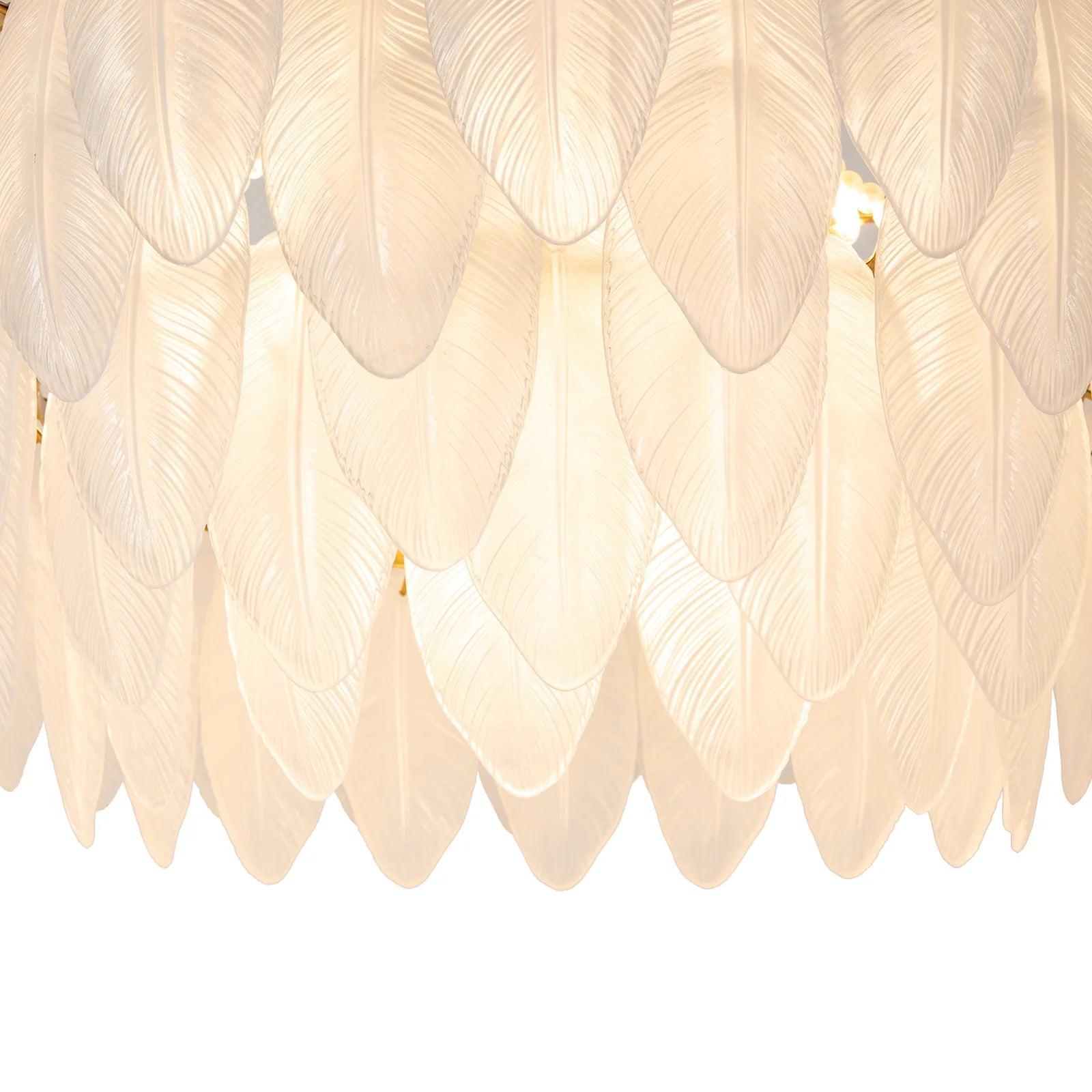 Miumaeov 12-Light Large Glass Chandelier Round Nordic-Feather Pendant Lamp Luxury Hanging Lamp for Living Room Kitchen Island D31.5 X H25.6