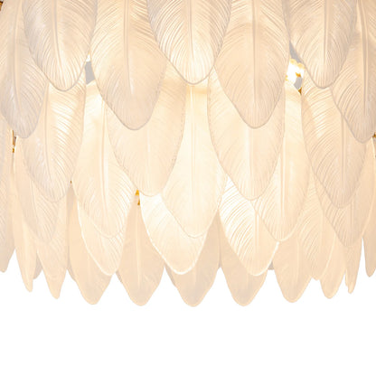 Miumaeov 12-Light Large Glass Chandelier Round Nordic-Feather Pendant Lamp Luxury Hanging Lamp for Living Room Kitchen Island D31.5 X H25.6