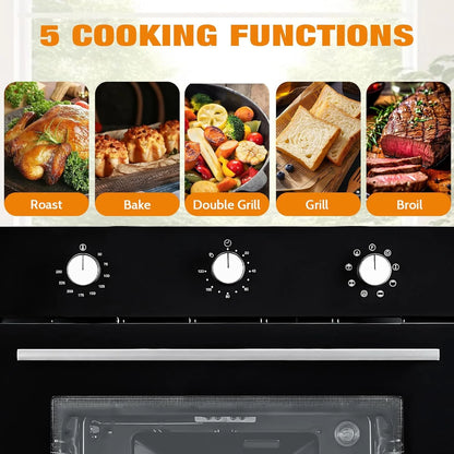 24" Electric Single Wall Oven with 8 Baking Modes 2.5Cu.ft Built-in Electric Convection Oven with Air Frying Function 3D Surround Heating with Double-Layered Glass Door 3000W Silver