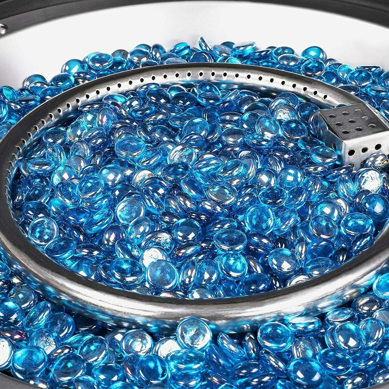 HOMFY 42" Propane Fire Pit Table 50,000 BTU Round Table Stove Patio Fireplace with Blue Glass Rocks and Rain Cover