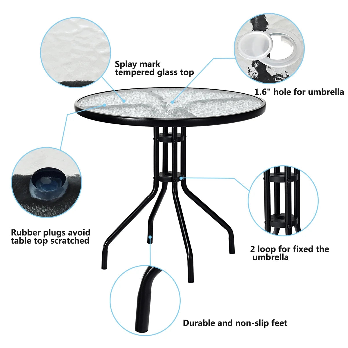 Patiojoy 32" Round Garden Bar Glass Table Patio Umbrella Deck Outdoor Furniture