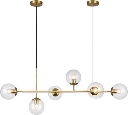 KCO Lighting 6-Light Smoke Glass Sputnik Chandelier Brass Gold Linear Pendant Lighting